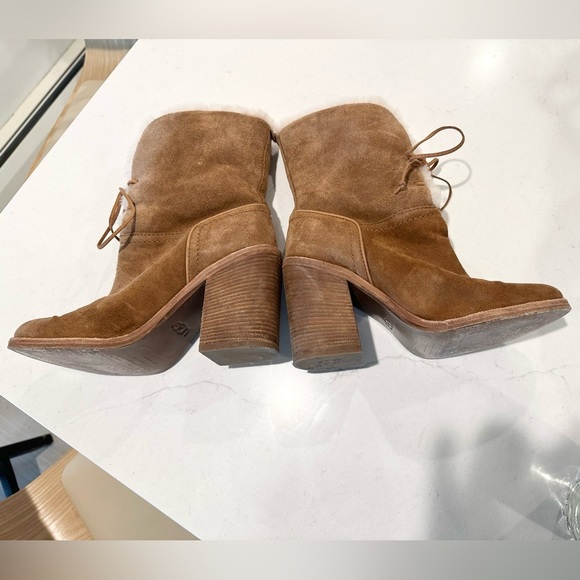 UGG Jerene Shearling Suede tan heeled tie up Boots 7 - Picture 5 of 10